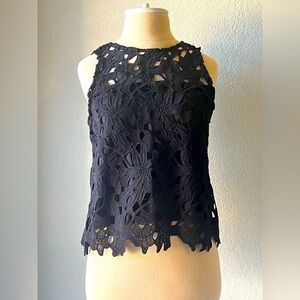 Black Sleeveless Floral Cutout Shirt Size Small